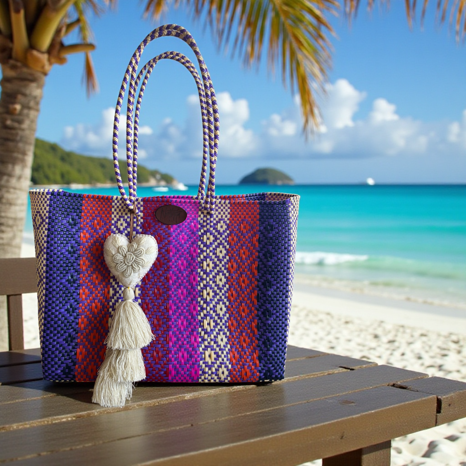 Carteras tejida grande Rayas Morado/rojo