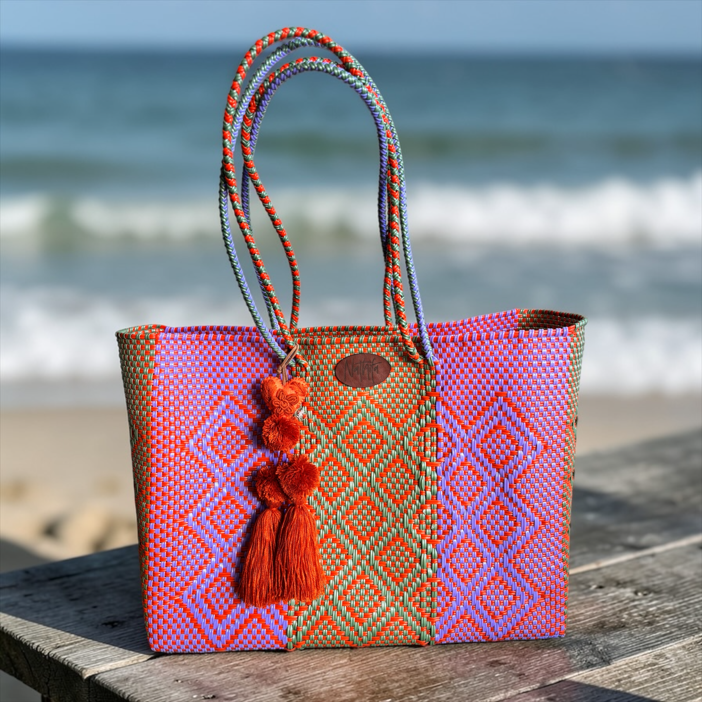 Carteras tejida grande lila/naranja/verde