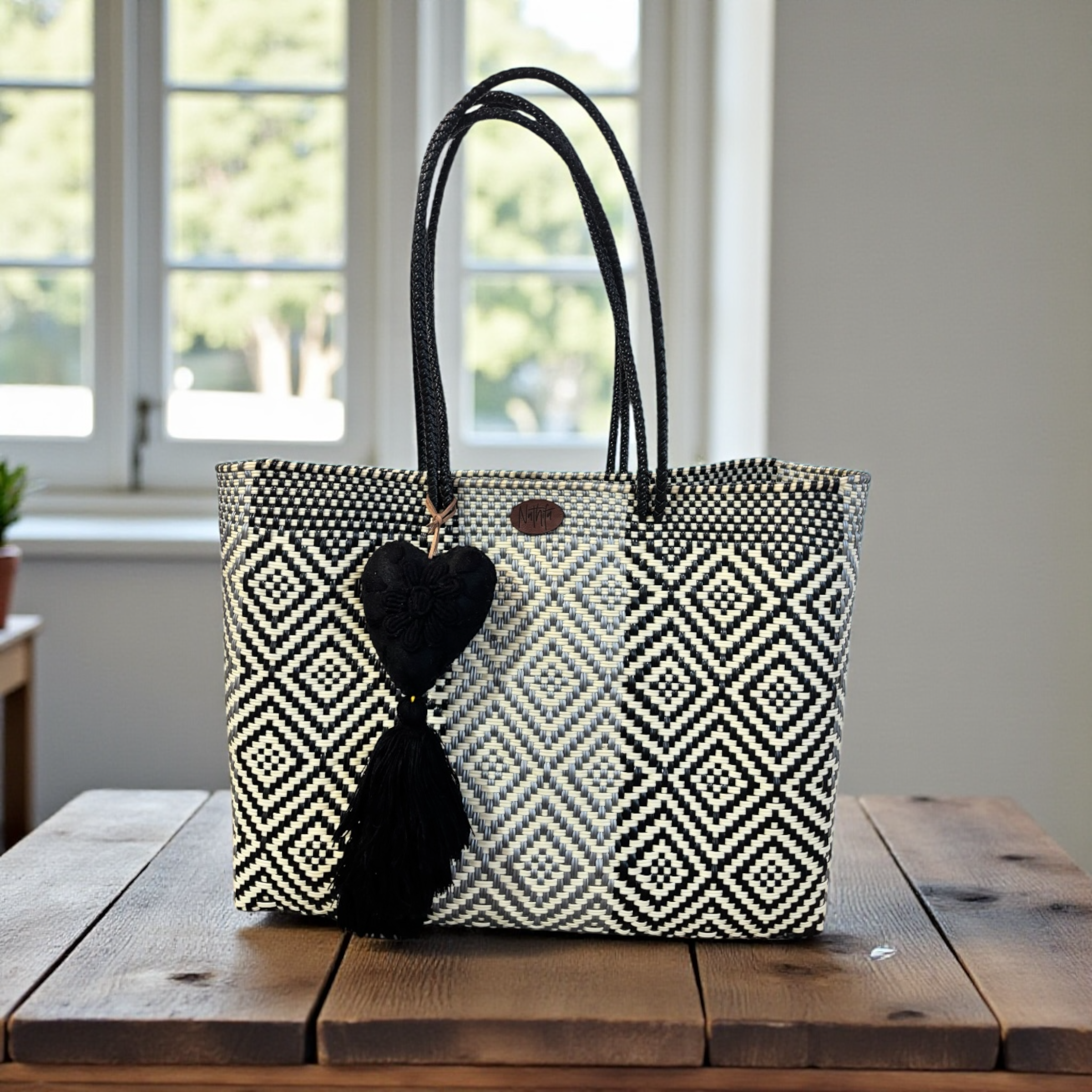 Cartera tejida grande Negro/Gris