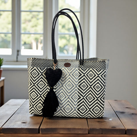 Cartera tejida grande Negro/Gris