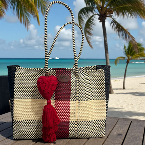 Cartera tejida grandeNegro/beige