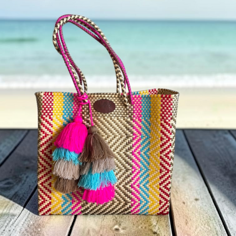 Carteras tejida mediana Rayas/multicolor