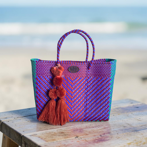 Cartera tejida pequeña morado/vino/naranja