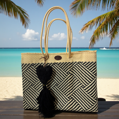 Cartera tejida grande Negro /blanco