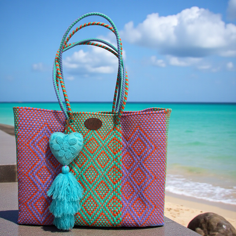 Cartera tejida grande lila/naranja/menta