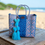 Cartera tejida pequeña azul/Rosa