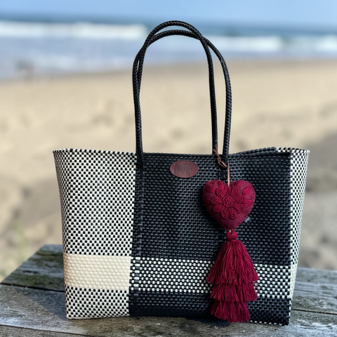 Carteras tejida grande Rayas Negra/crema