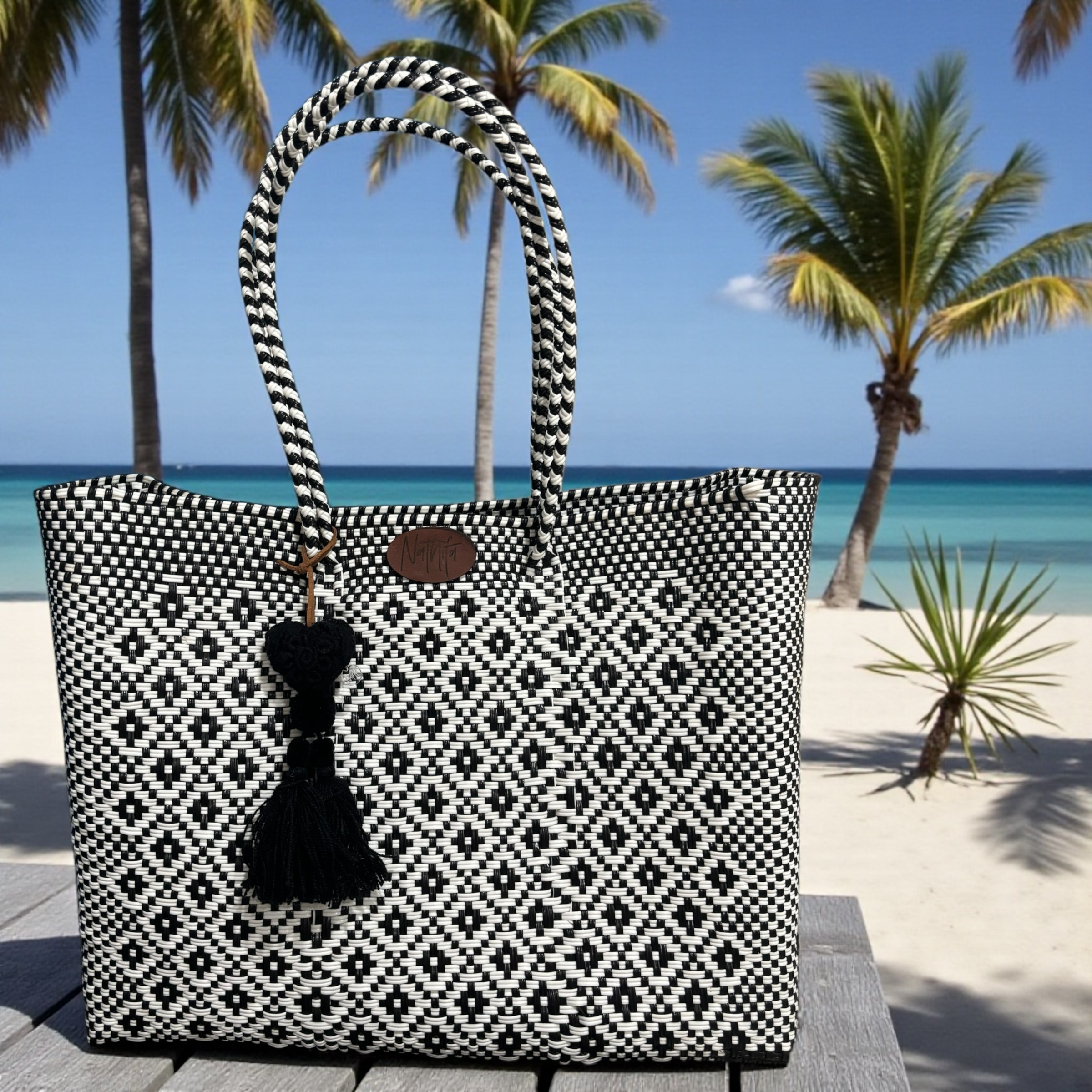 Carteras tejida grande Negro/blanco