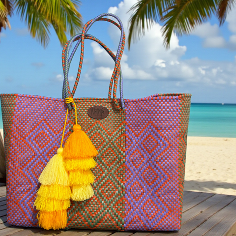 Carteras tejida grande lila/naranja/verde