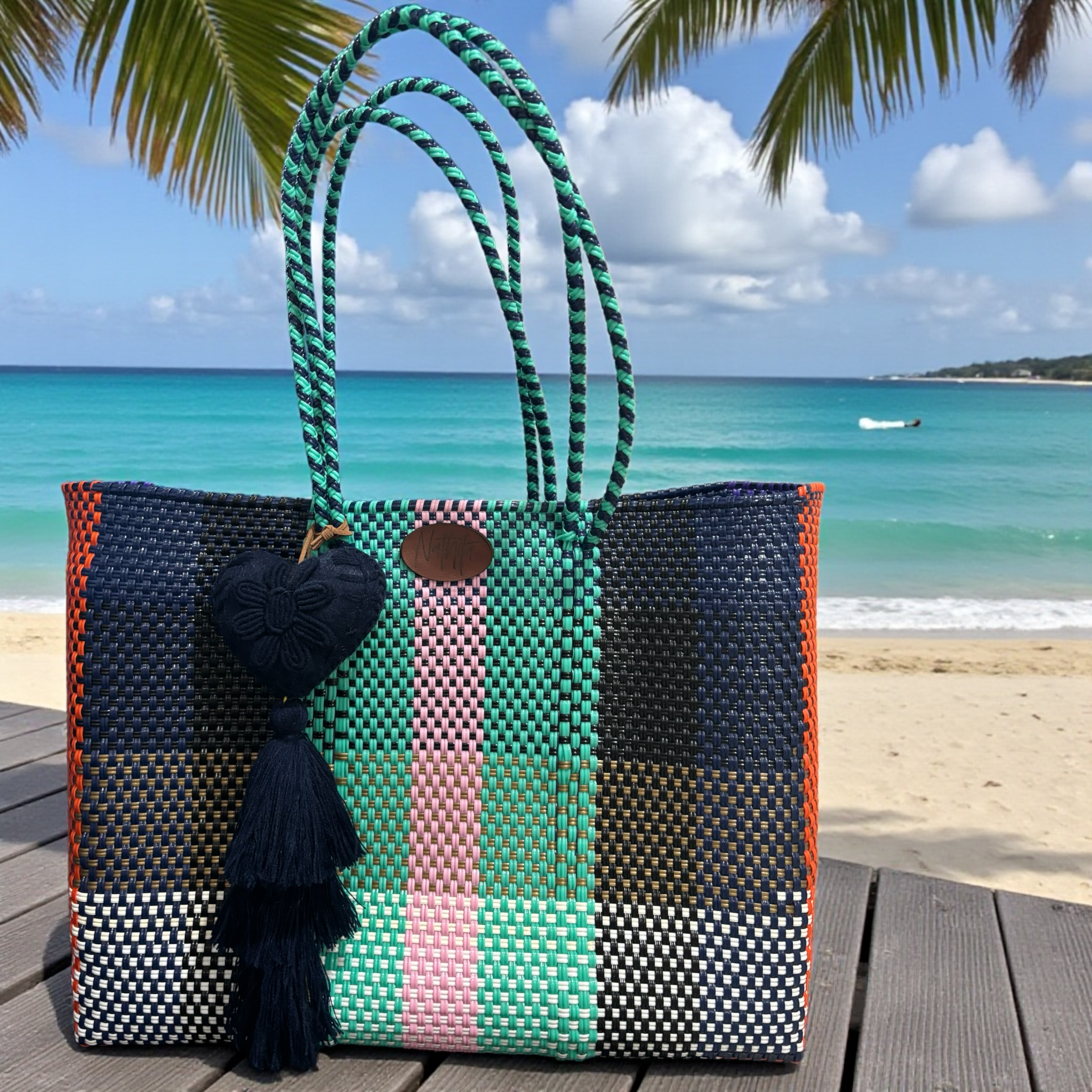 Carteras tejida grande Azul/Dorado/Negro