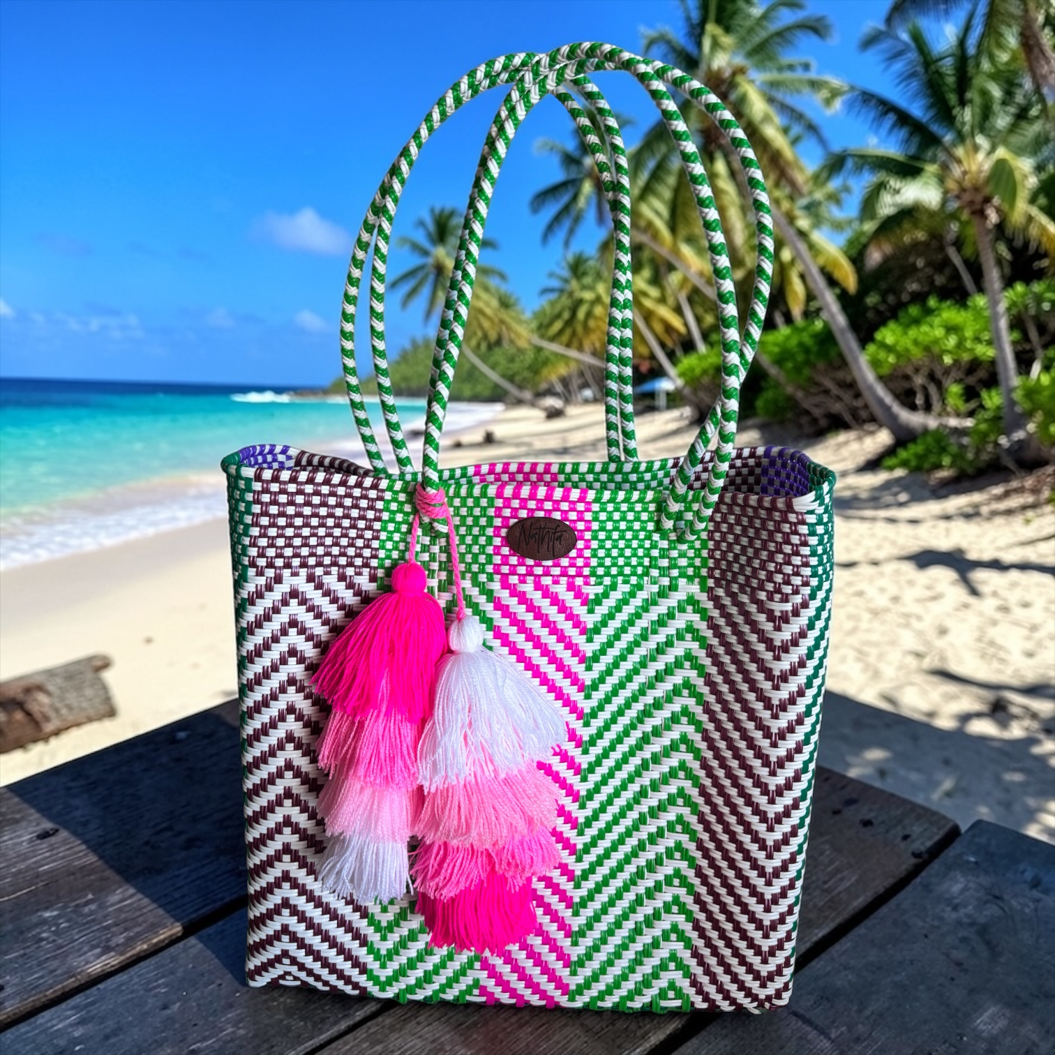 Cartera tejida mediana Rayas