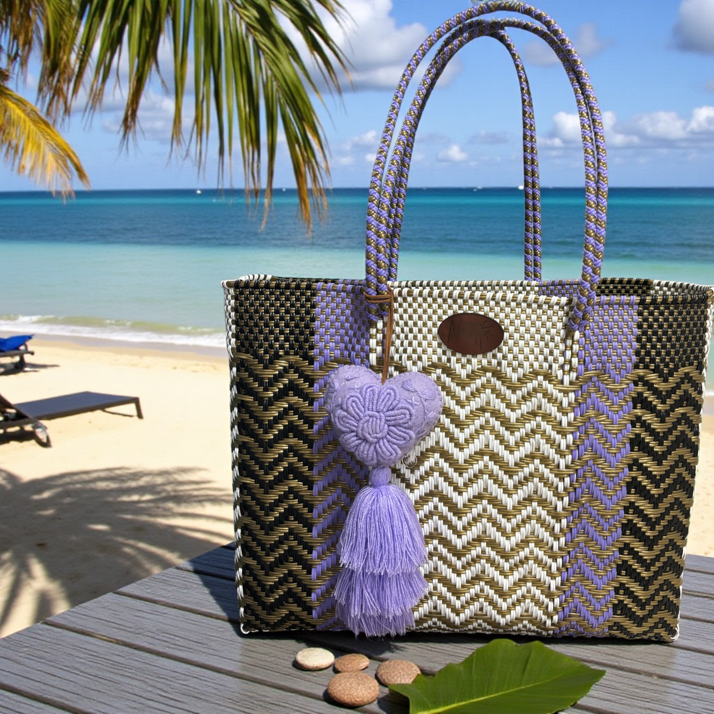 Carteras tejida grande  Morado & Negro