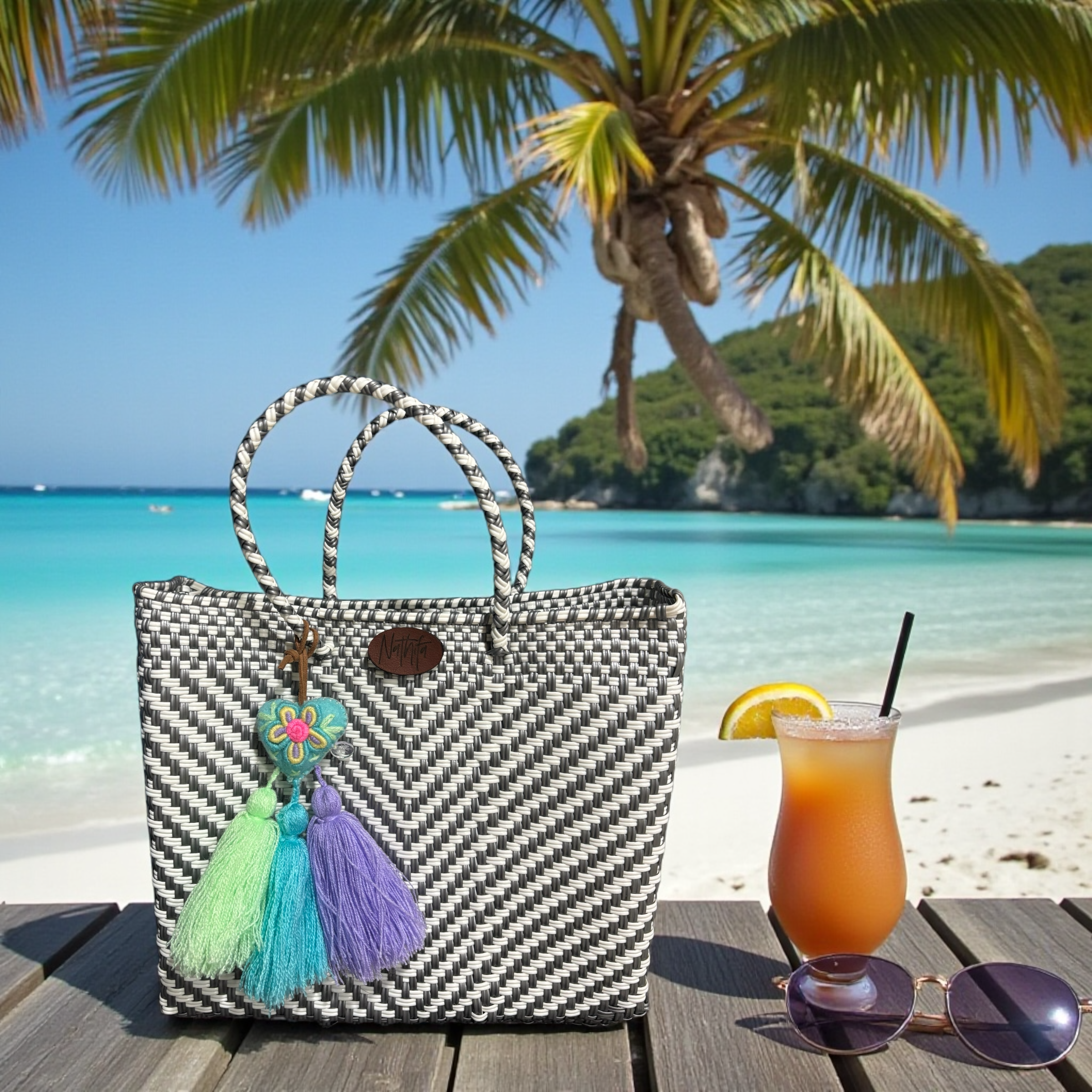 Cartera tejida pequeña Plateado/ blanco