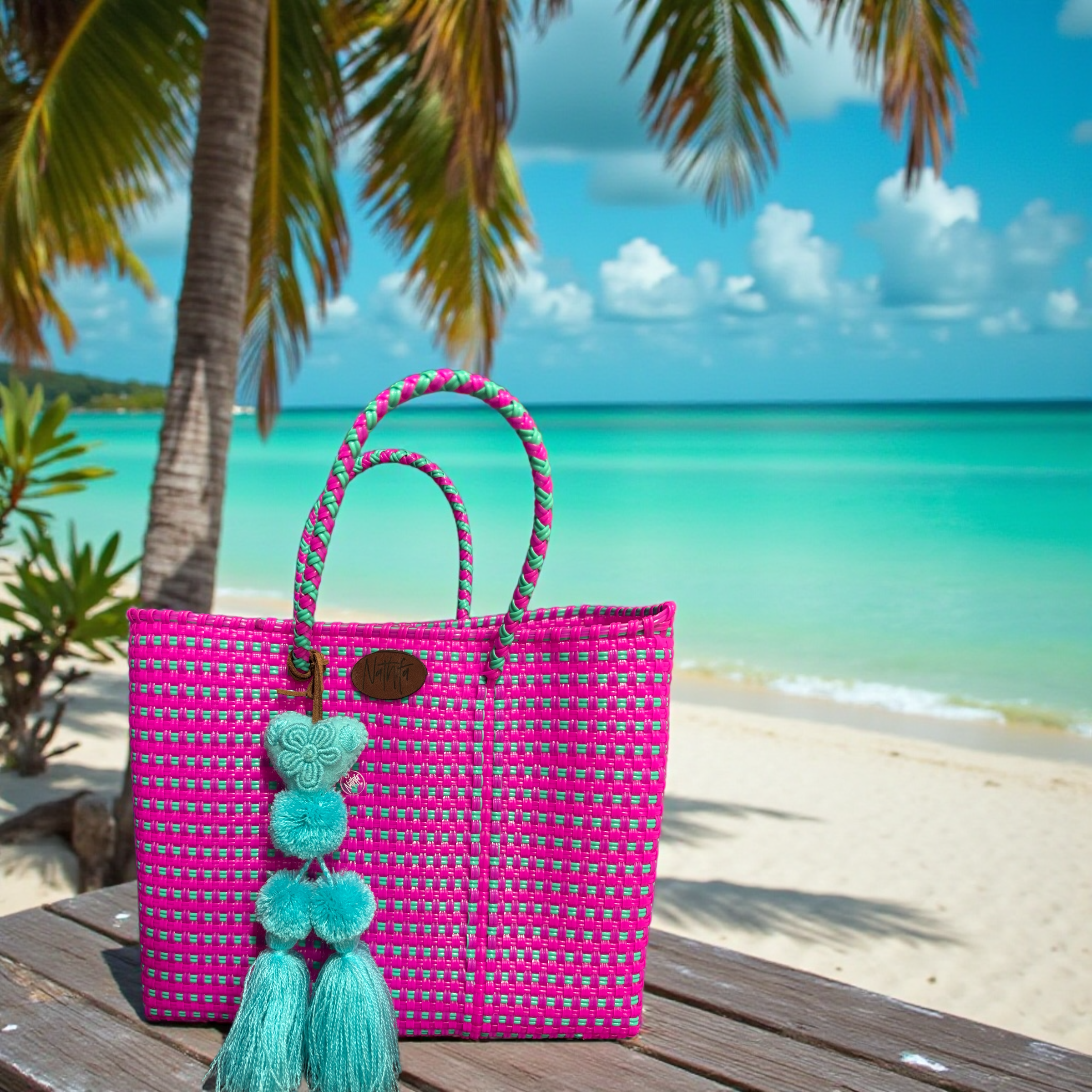 Cartera tejida pequeña Rosa Vibrante